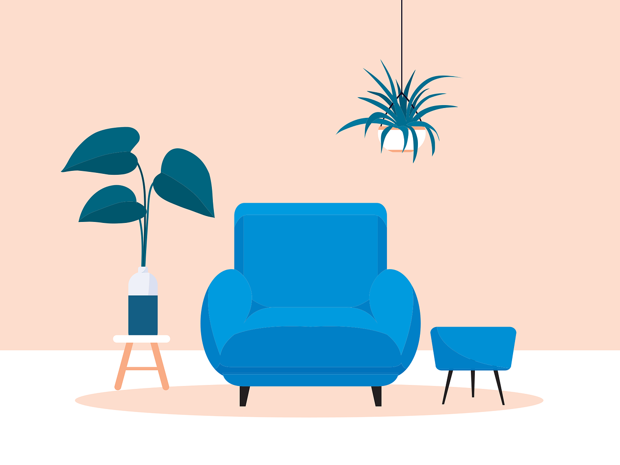 sofa, living room, interior design, nature, furniture, plant, home, room, chair, minimalism, digital art